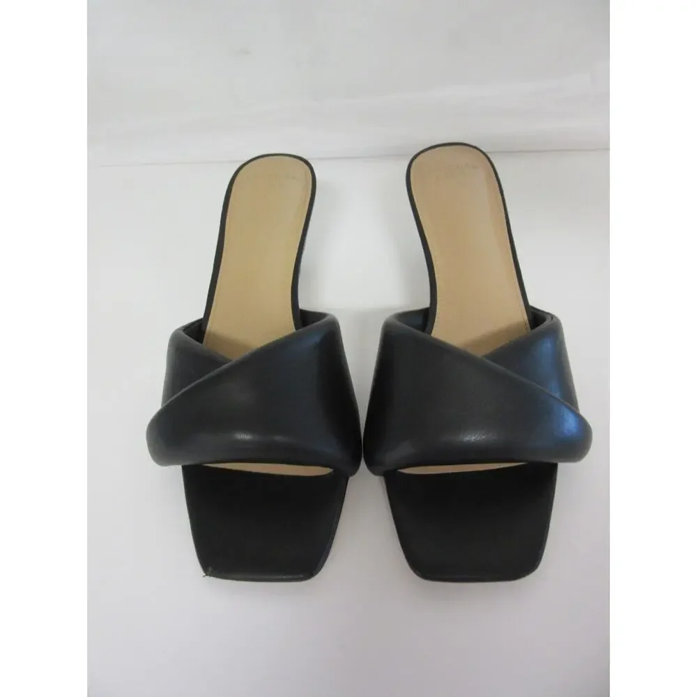 ABERCROMBIE & FITCH Black Slip On 8 Criss Cross Vamp Open Toe Heeled Slides